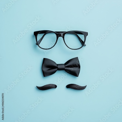 Minimalist Design of Glasses, Moustache, and Bowtie Concept