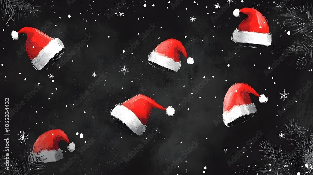 Christmas dark green backdrop with whimsical ornament designs