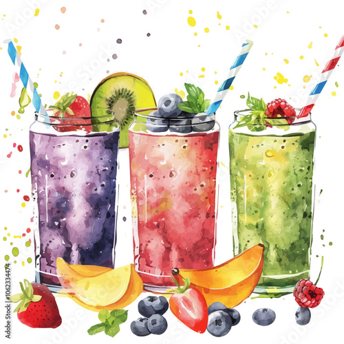 A watercolor vector of Smoothies, isolated on a white background.