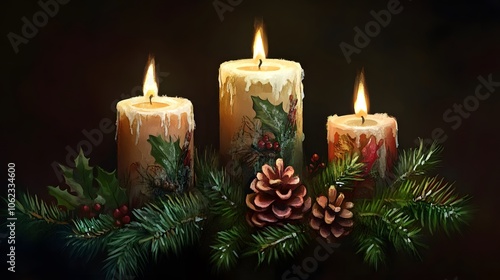 Christmas candles with pine branches