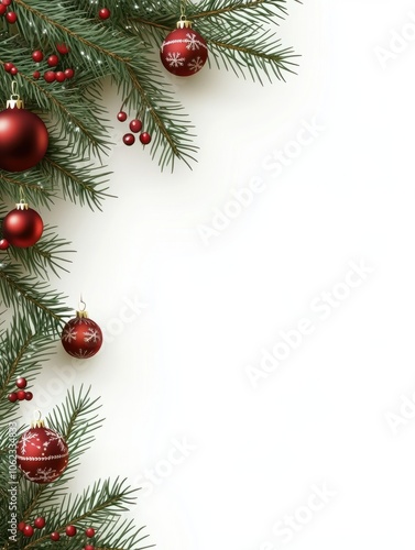 Christmas Branches Border with Christmas Decorations on Transparent Background