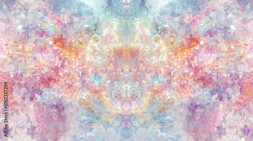 Abstract colorful watercolor texture with symmetrical pattern in pastel colors