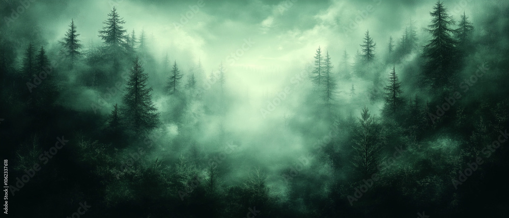 Illustration vectorielle panoramique d'une forêt lugubre et brumeuse Illustration vectorielle panoramique d'une forêt lugubre et brumeuse