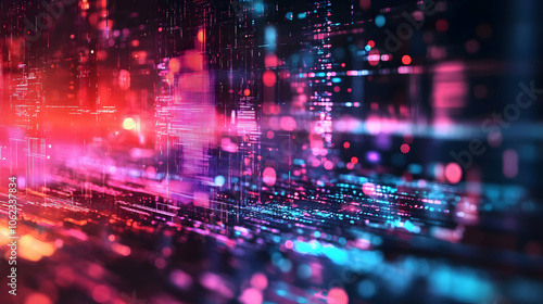 Wallpaper Mural A vibrant cityscape-like abstract with neon lights and reflections in shades of pink, purple, and blue, resembling a futuristic skyline. Torontodigital.ca