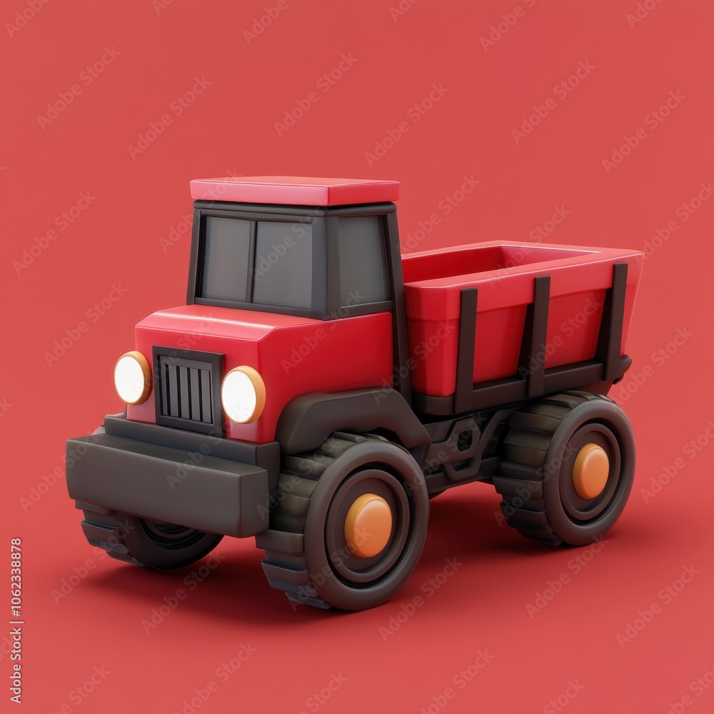 Vibrant Red Toy Tractor on Solid Crimson Background