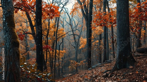 Vibrant Colors of Autumn Leaves Displayed in Scenic Woodland