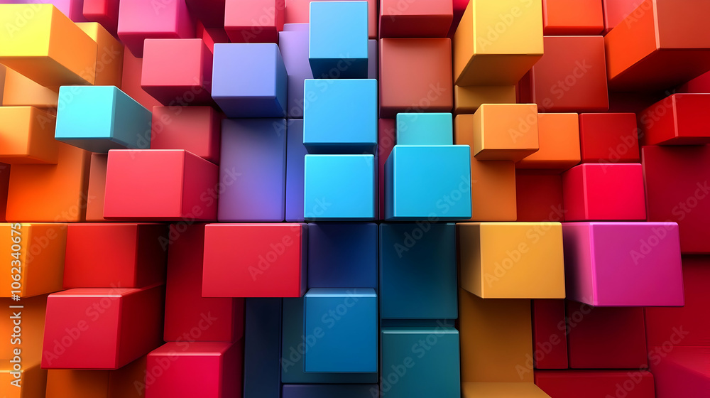 A colorful arrangement of 3D cubes in red, blue, and yellow tones, creating a vibrant and modern geometric design. A colorful arrangement of 3D cubes in red, blue, and yellow tones, creating a vibrant and modern geometric design.