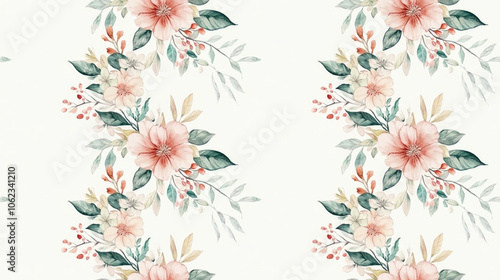 Seamless floral wreath pattern in soft pastel hues watercolor design for textiles and home decor