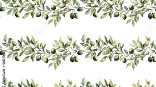 Wallpaper Mural Watercolor olive seamless border clip art featuring lush greenery ideal decorative element for wedding invitations and greeting cards Torontodigital.ca