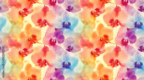 Seamless abstract floral pattern featuring vibrant watercolor orchids perfect for spring themed designs textiles and home decor