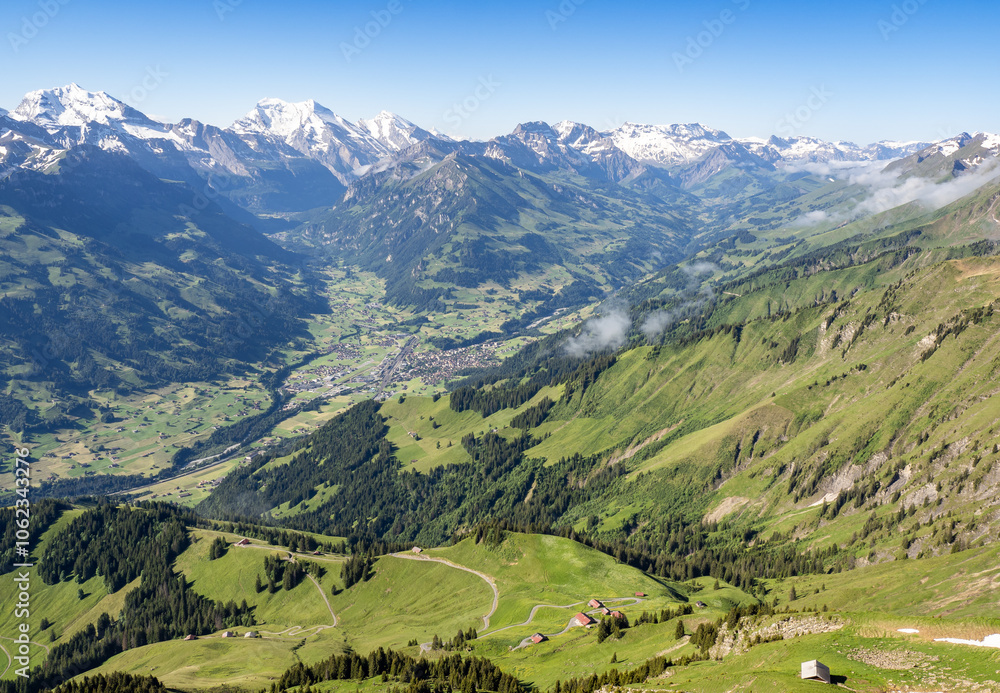 Valley and mountain views from Niesen mountain, Switzerland Valley and mountain views from Niesen mountain, Switzerland