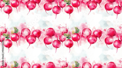 Seamless watercolor radish pattern in Provencal style ideal for textile design and culinary themes organic food vegetables