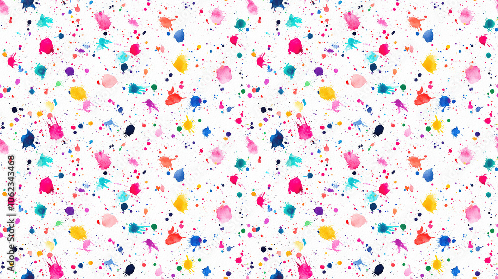 Seamless pattern of colorful abstract paint splashes on textured white watercolor paper perfect for artistic designs and backgrounds Seamless pattern of colorful abstract paint splashes on textured white watercolor paper perfect for artistic designs and backgrounds