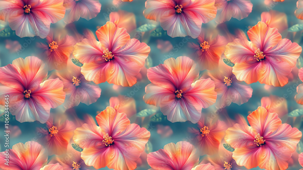 Seamless pattern featuring digitally blurred tropical flowers ideal for contemporary fabric designs Seamless pattern featuring digitally blurred tropical flowers ideal for contemporary fabric designs