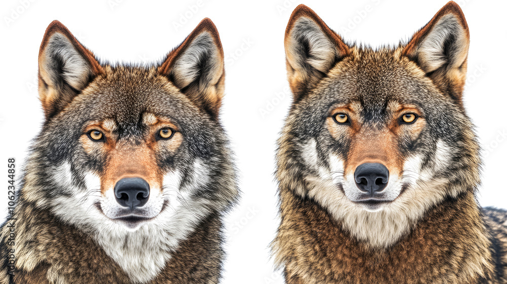 Fototapeta premium Collection of Brown Wolves Featuring Detailed Fur and Expressions Generative AI