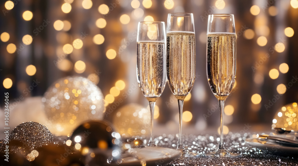 elegant new year's eve celebration with champagne and festive decorations elegant new year's eve celebration with champagne and festive decorations