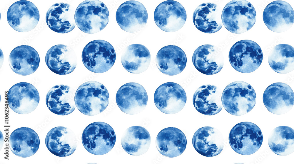 Seamless watercolor pattern of blue moon phases on a white background perfect for creative projects textiles and wallpapers Seamless watercolor pattern of blue moon phases on a white background perfect for creative projects textiles and wallpapers