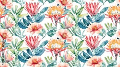 Wallpaper Mural Watercolor seamless pattern featuring vibrant tropical leaves protea and strelitzia flowers ideal for textile design and wrapping paper Torontodigital.ca