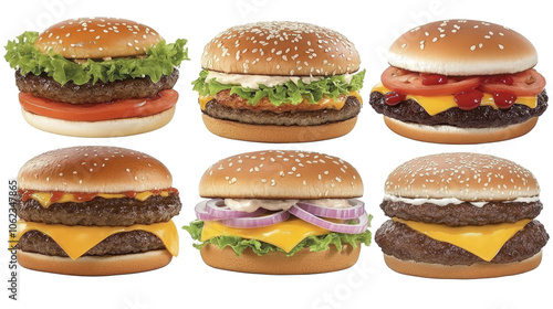 Classic Hamburger Varieties on a Clean Background Generative AI photo