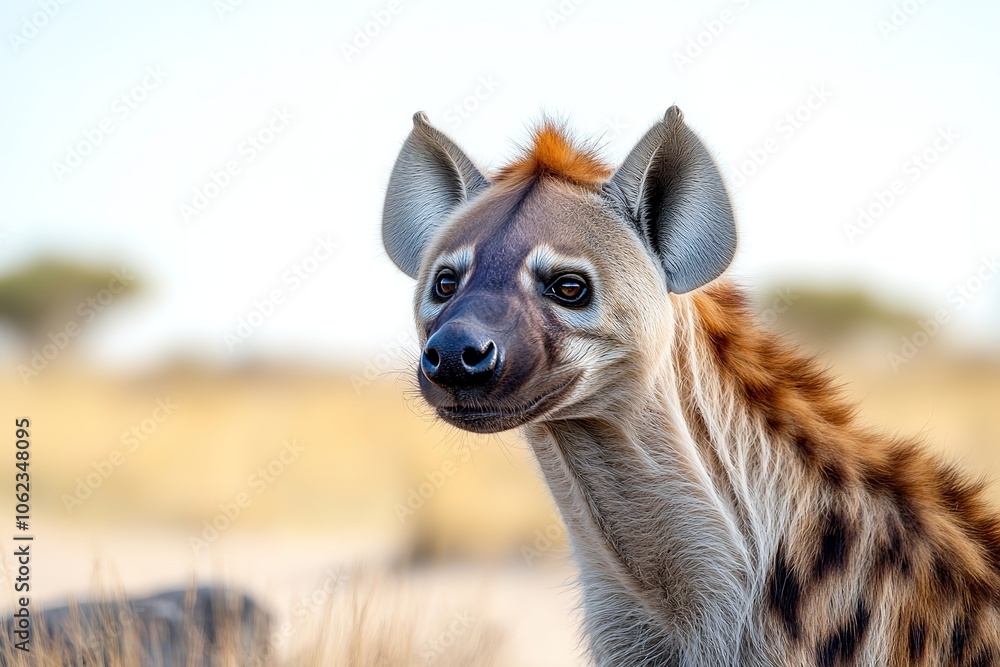 Fototapeta premium Hyena portrait with intense gaze in savanna setting