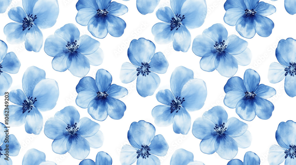 Fototapeta premium Floral watercolor seamless pattern featuring delicate blue flowers perfect for textile prints fashion design and home decor