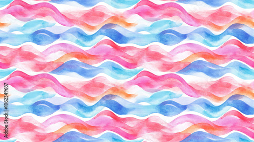 Seamless watercolor pattern featuring vibrant summer waves perfect for fabric design and creative projects