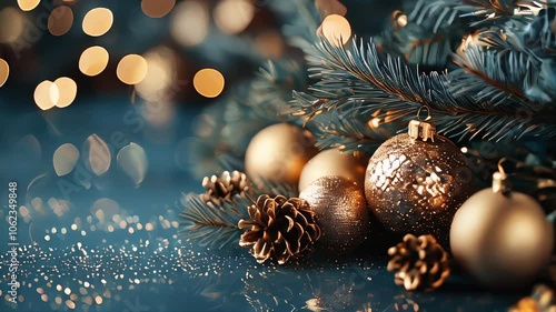 Festive Christmas Decorations with Ornaments and Snowflakes. Created with Generative AI