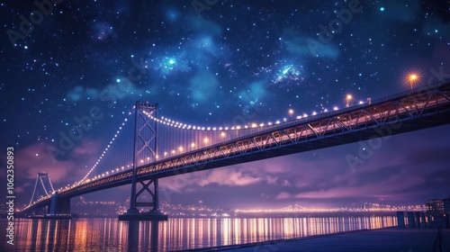 Bridge under a starry night