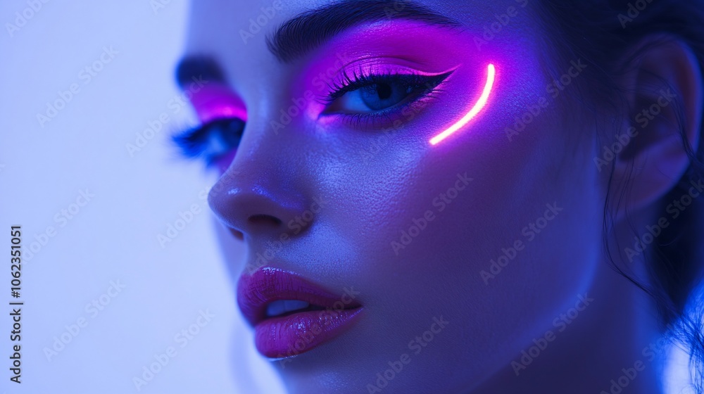 Close-up portrait of a woman with neon makeup. Close-up portrait of a woman with neon makeup.