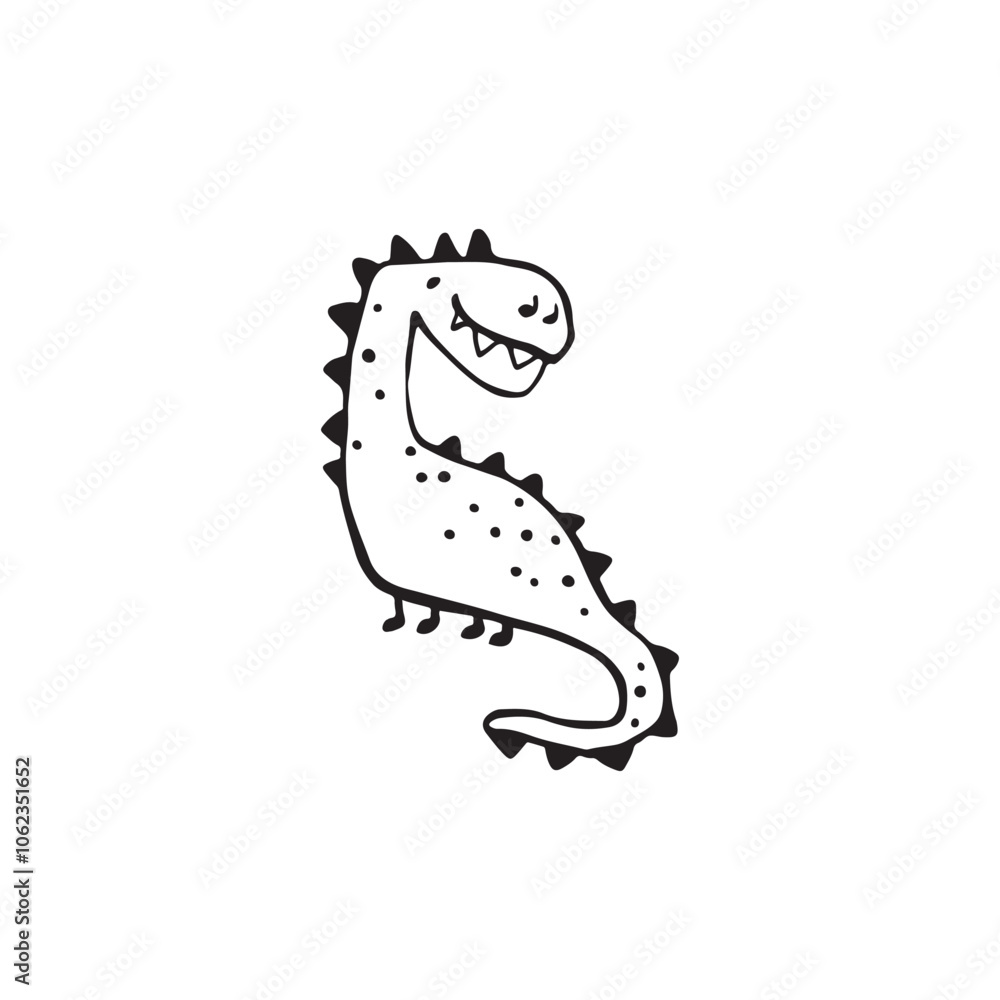 Obraz premium Dino hand-drawn vector illustration of a cute dinosaur in a simple, childish doodle sketch style, with a marker-drawn effect. For icon, print design for baby clothing. Isolate on a white background.