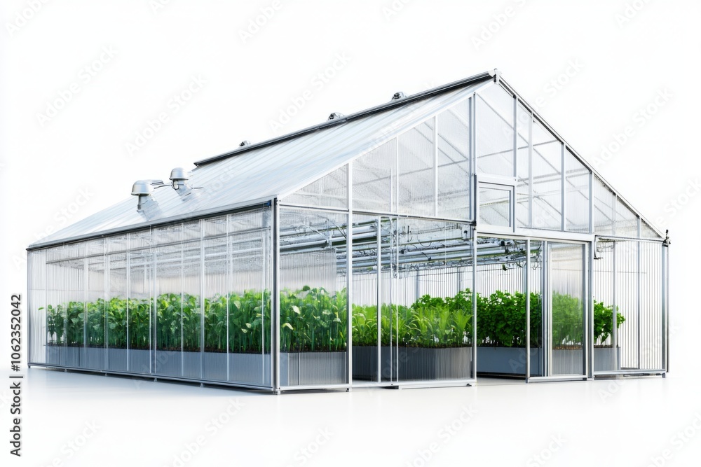 A modern greenhouse showcasing vibrant plants. This stylish structure offers a perfect environment for growth. It highlights innovation in sustainable gardening. Generative AI A modern greenhouse showcasing vibrant plants. This stylish structure offers a perfect environment for growth. It highlights innovation in sustainable gardening. Generative AI