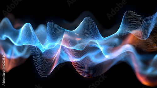 A dynamic flow of glowing blue and pink waves against a dark background, symbolizing energy and digital fluidity in a futuristic design.