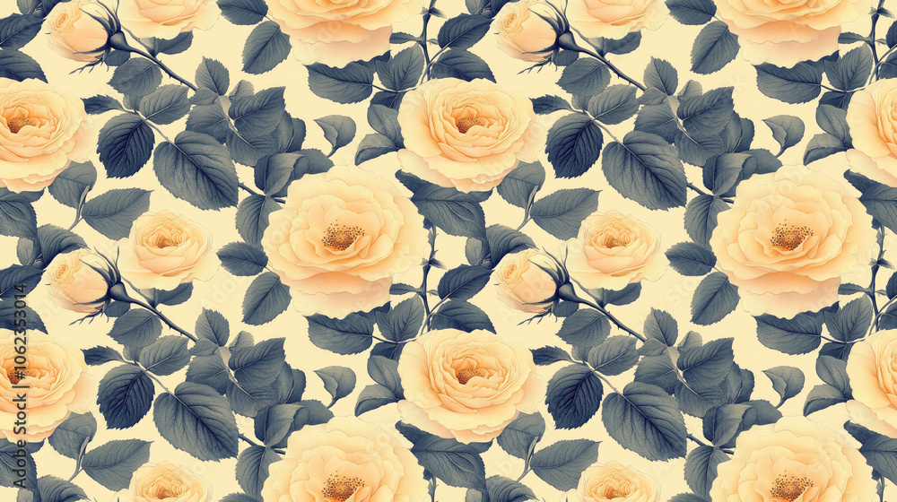 Seamless pattern featuring delicate rose flowers in soft pastel colors ideal for fabric design and home decor Seamless pattern featuring delicate rose flowers in soft pastel colors ideal for fabric design and home decor