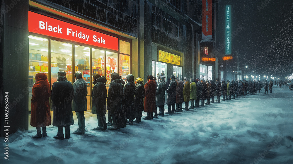 Obraz premium Schlange vor einem Geschäft bei Black Friday Sale