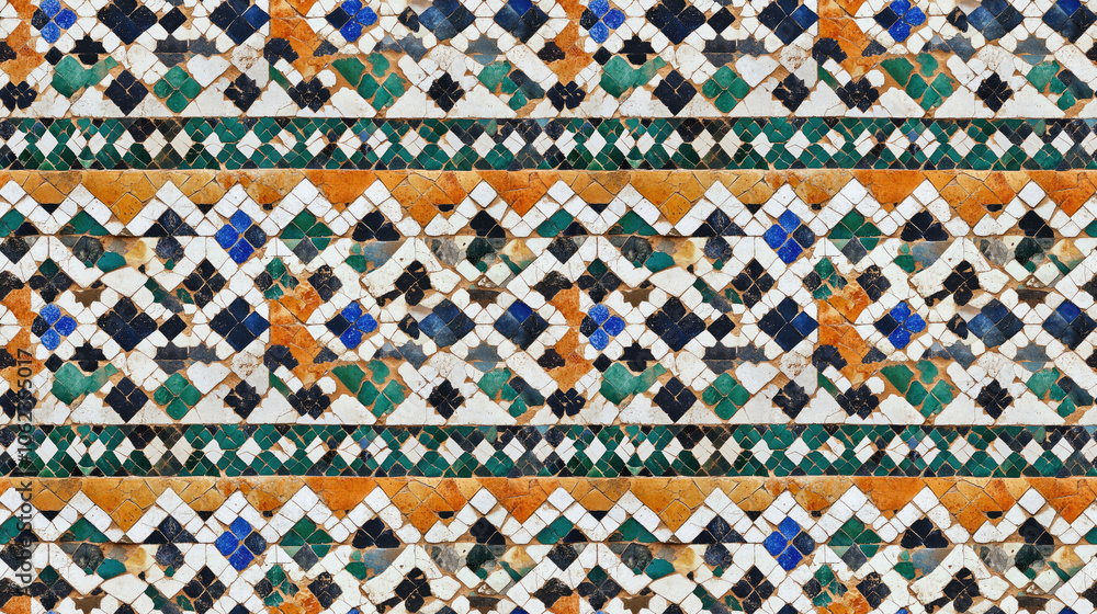 Traditional Moroccan ceramic tile pattern featuring intricate designs perfect for home decor and textile applications Traditional Moroccan ceramic tile pattern featuring intricate designs perfect for home decor and textile applications
