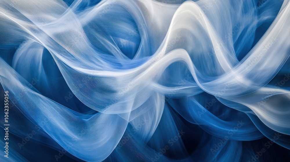 Obraz premium Abstract blue and white flowing lines, creating a dynamic and elegant design against a dark background.