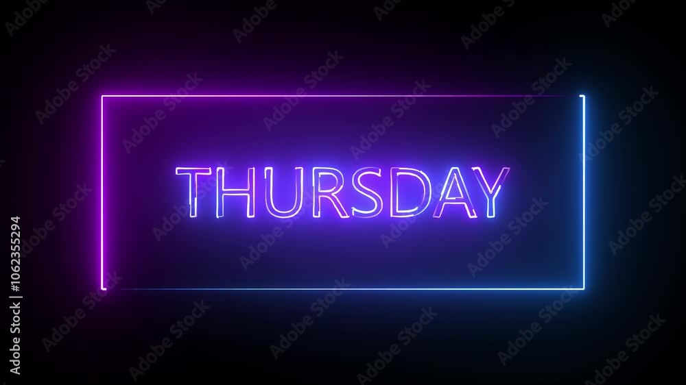 neon light Thursday text animation with rectangle circle. neon light Thursday text animation with rectangle circle.