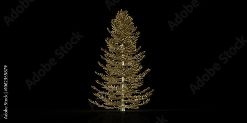 Golden christmas tree shining on dark background