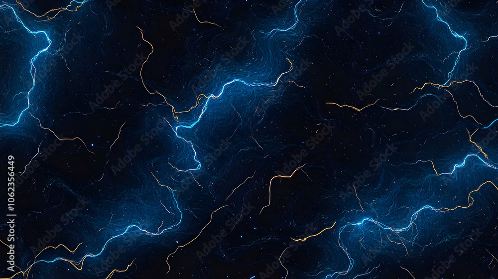 A dark abstract featuring glowing blue lightning cracks intertwined with faint golden streaks on a black background, evoking mystery. A dark abstract featuring glowing blue lightning cracks intertwined with faint golden streaks on a black background, evoking mystery.