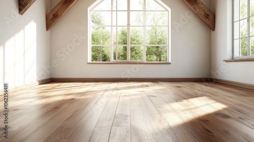 Wallpaper Mural A charming attic room characterized by a rustic wooden ceiling that angles upward, bathing in soft natural lighting that enhances the unique architectural elements. Torontodigital.ca