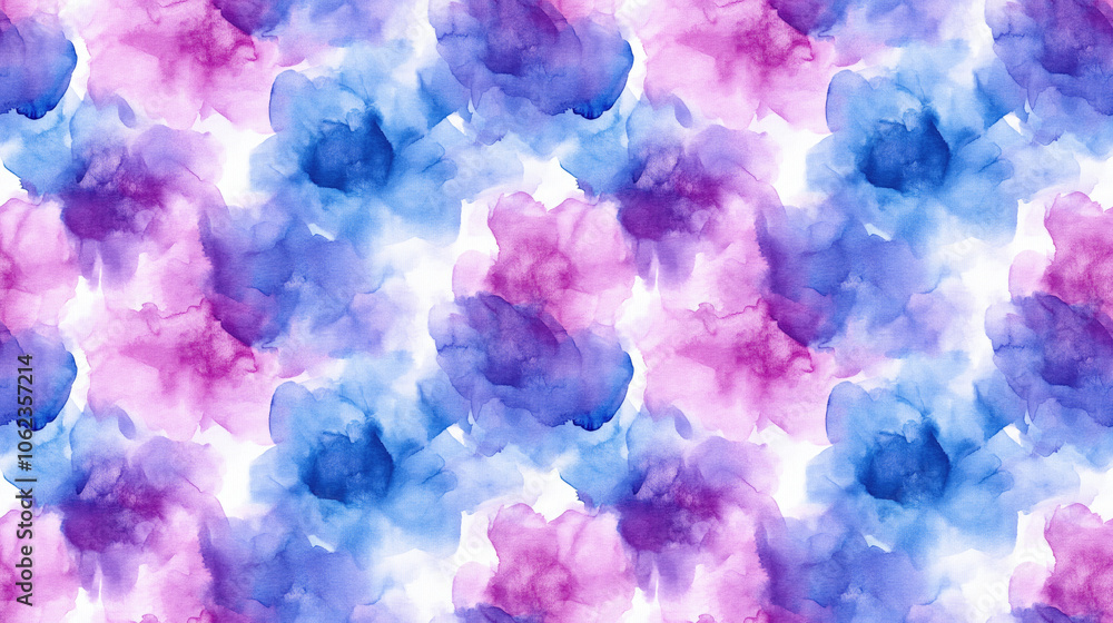 Seamless pattern of vibrant sea blue and purple geometrical shapes in watercolor and tie dye styles perfect for fabric design and home decor Seamless pattern of vibrant sea blue and purple geometrical shapes in watercolor and tie dye styles perfect for fabric design and home decor