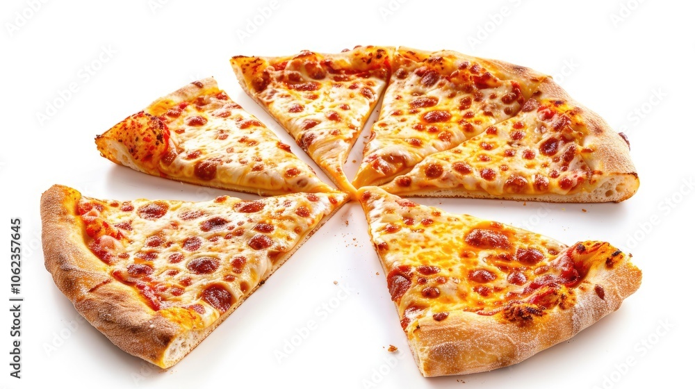 Four cheese pizza isolated on a white background viewed from the side. Four cheese pizza isolated on a white background viewed from the side.