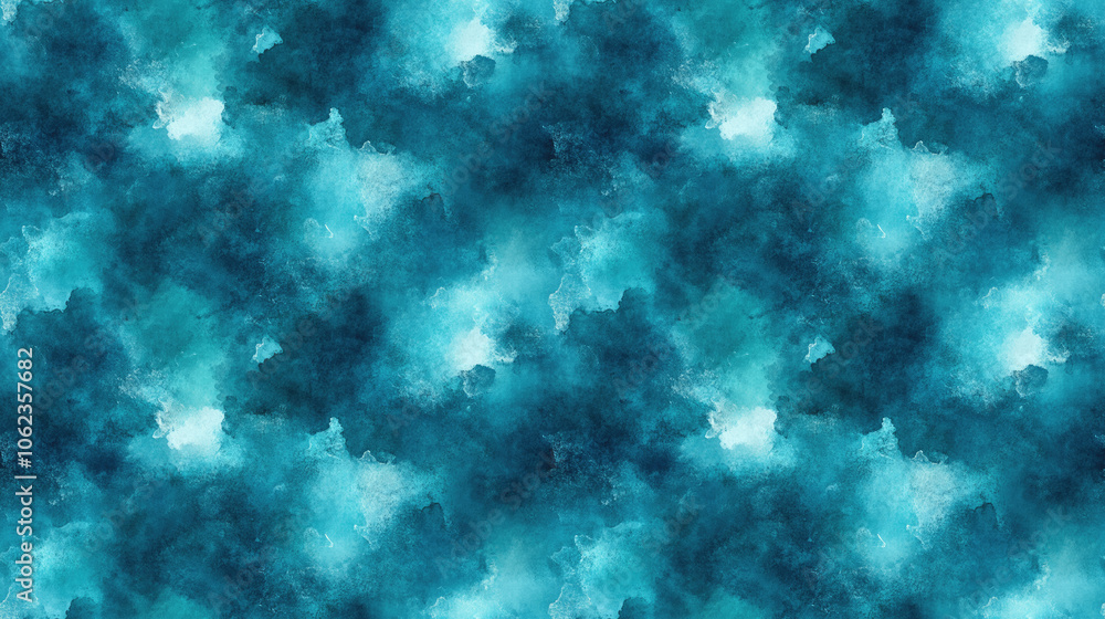 Fototapeta premium Seamless abstract watercolor pattern featuring a vibrant turquoise teal background suitable for textile and graphic design