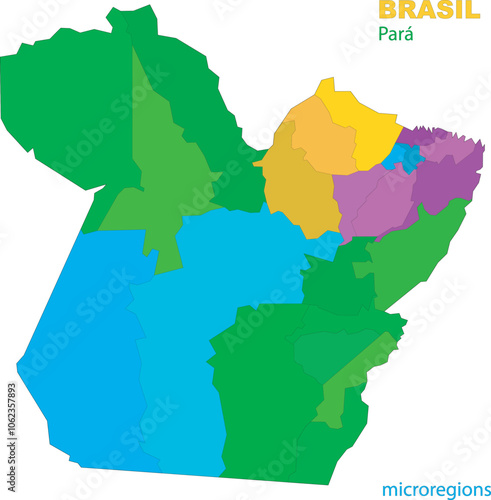 Map of the territory of the state of Para with divisions by highlighted microregions, vector with simple lines of political divisions