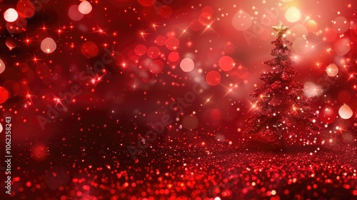 Magical red Christmas tree background with sparkling lights, holiday, festive, bright, winter, Christmas themed concept