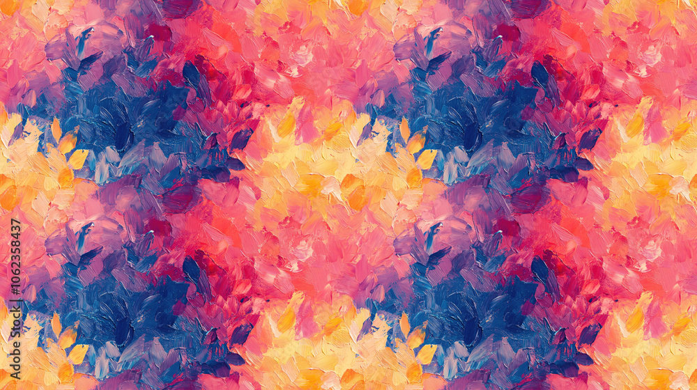Fototapeta premium Abstract plant inspired seamless pattern featuring vibrant oil painting textures ideal for fabric design and home decor