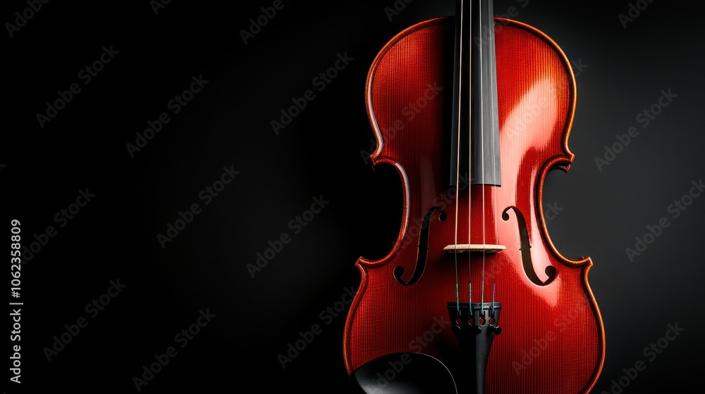 A stunning violin is beautifully displayed against a contrasting black background, its warm tones of polished wood highlighted by subtle lighting, emphasizing its elegance. A stunning violin is beautifully displayed against a contrasting black background, its warm tones of polished wood highlighted by subtle lighting, emphasizing its elegance.