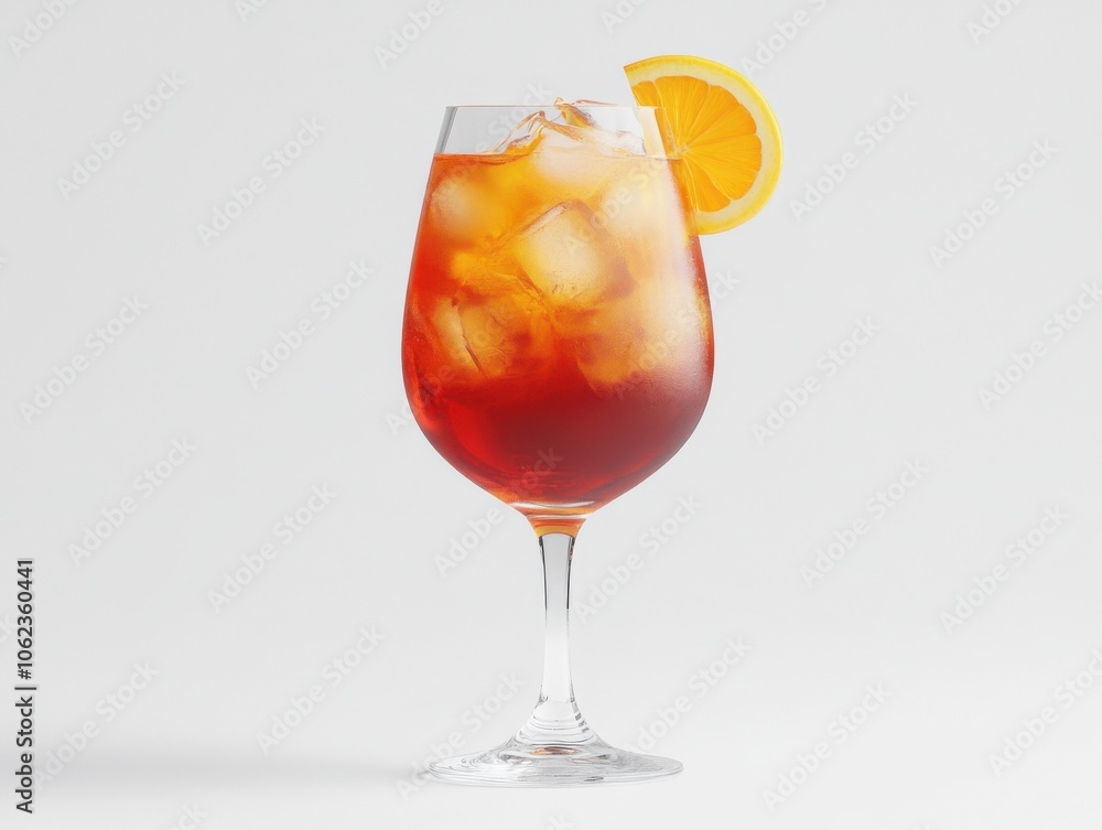 A refreshing Aperol Spritz cocktail in a glass, garnished with an orange slice, set against a white background. A refreshing Aperol Spritz cocktail in a glass, garnished with an orange slice, set against a white background.