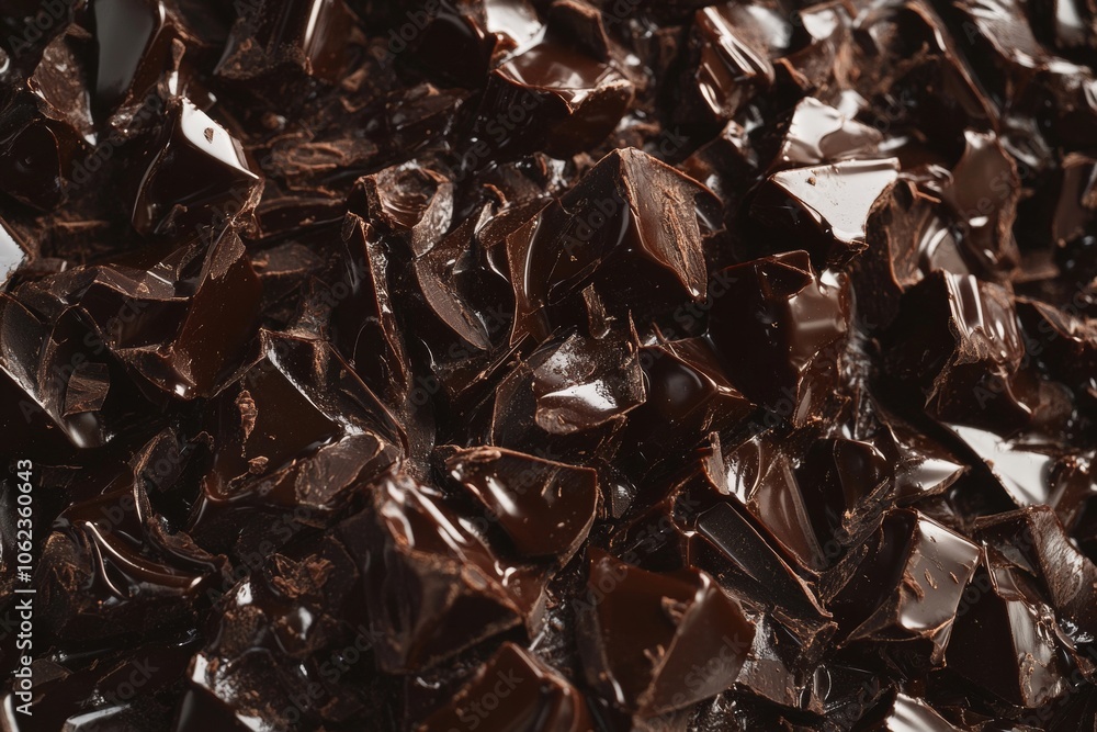 Broken pieces of dark chocolate create a rich, tempting backdrop Broken pieces of dark chocolate create a rich, tempting backdrop