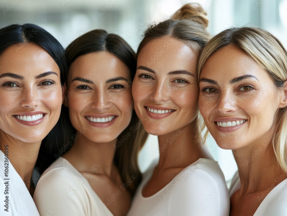 A group of diverse women smiling warmly, showcasing natural beauty and harmony. The background is soft and blurred, highlighting their expressions. A group of diverse women smiling warmly, showcasing natural beauty and harmony. The background is soft and blurred, highlighting their expressions.